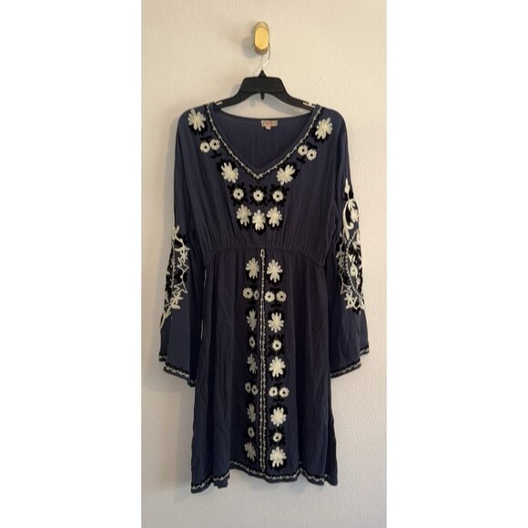 Scully Dresses & Skirts - Scully Embroidered Empire Waist Dress Boho Floral Viscose Womens L Large Blue